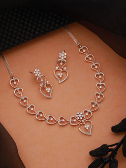 Saraf RS Jewellery - Rose Gold Toned Cz Studded Heart Shaped Minimal Jewellery Set