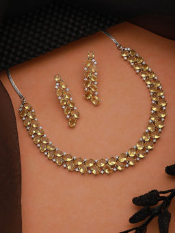 Saraf RS Jewellery - Silver Toned Yellow Ad Studded Minimal Designer Jewellery Set