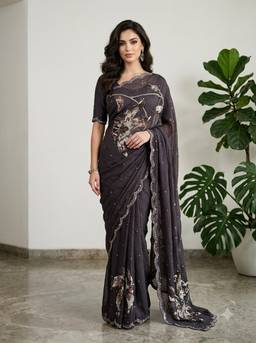 Dress & Dazzle - Charcoal Grey Crepe Saree