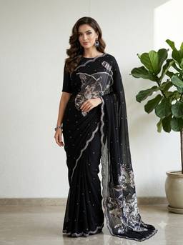 Dress & Dazzle - Jet Black Sequin Saree