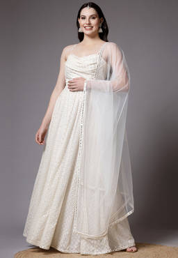 UTSAV FASHION - White Women Embroidered Anarkali Kurta with Pant Andd Dupatta
