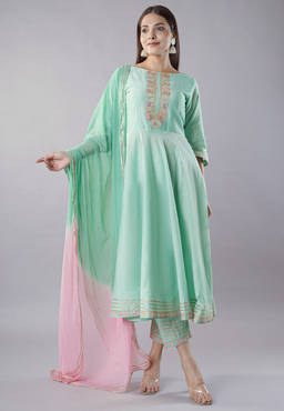 UTSAV FASHION - Green Women Ethnic Motifs Thread Work Kurta with Pant and Dupatta