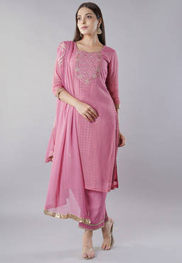 UTSAV FASHION - Pink Embroidered Kurta With Pant And Dupatta