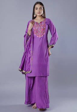 UTSAV FASHION - Purple Women Floral Sequinned Kurta with Palazzo and Dupatta