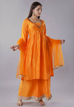 UTSAV FASHION - Orange Yoke Design Gotta Patti Kurta With Palazzos And Dupatta