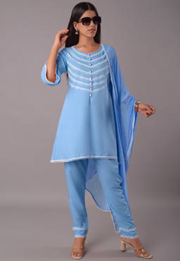 UTSAV FASHION - Blue Yoke Design Beads And Stones Kurti With Pant And Dupatta