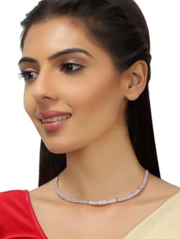 Accessher - Rose Gold American Diamond Studded Choker Necklace