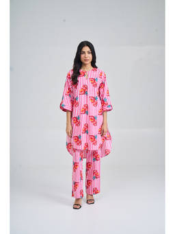 Setara - Pink Wildflower Sripe Co-Ord Set