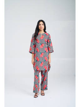 Setara - Black Wildflower Sripe Co-Ord Set