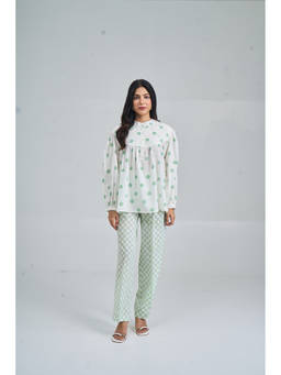 Setara - Mint Green Boho Polka Dot And Gingham Co-Ord Set