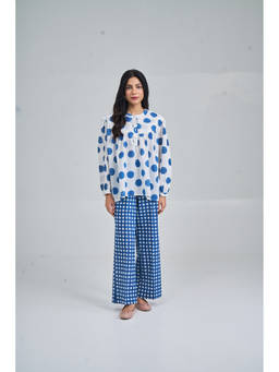 Setara - Dark Blue Boho Polka Dot And Gingham Co-Ord Set