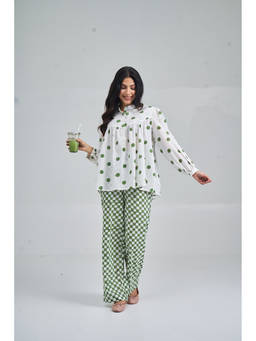 Setara - Dark Green Boho Polka Dot And Gingham Co-Ord Set