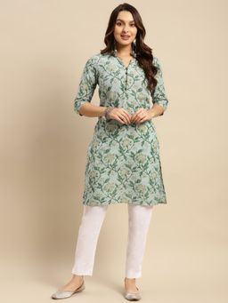 Rangita - Women Mint Green Floral Printed Knee Length Straight Kurta