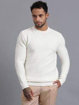 JAVINISHKA - White Luxury Lateral Designer Knitted Mens Wool Pullover Sweater