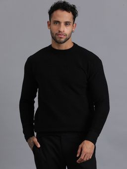 JAVINISHKA - Black Luxury Zig Zag Knitted Mens Wool Pullover Sweater