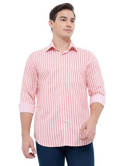 Raymond - Regular Fit Striped Medium Peach Shirt