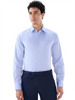 Raymond - Regular Fit Solid Medium Blue Shirt