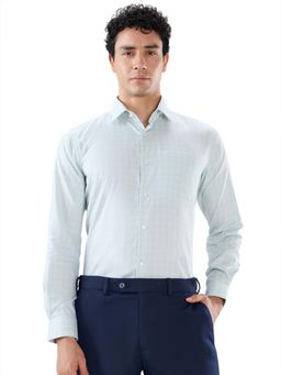 Raymond - Regular Fit Checkered Medium Green Shirt