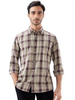 Parx - Slim Fit Checkered Medium Beige Shirt