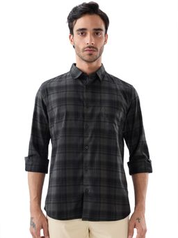 Parx - Slim Fit Checkered Dark Green Shirt