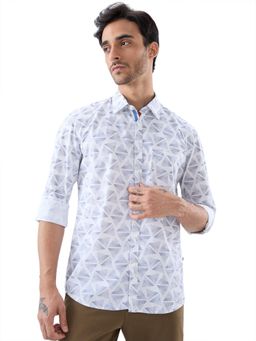 Parx - Slim Fit Geometric White Shirt