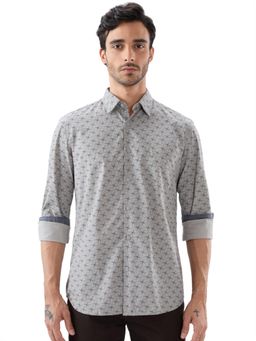 Parx - Slim Fit Geometric Medium Grey Shirt
