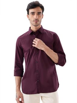 Parx - Slim Fit Solid Wine Shirt