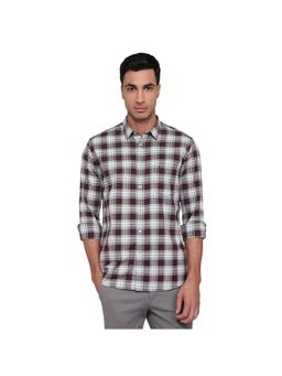 Parx - Slim Fit Checkered Dark Maroon Shirt