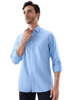 Parx - Slim Fit Solid Medium Blue Shirt