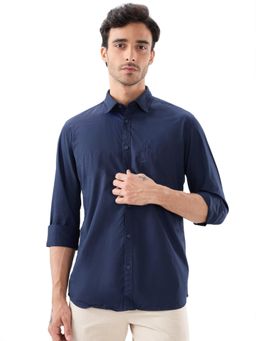 Parx - Slim Fit Solid Navy Blue Shirt