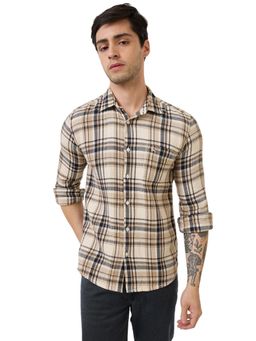 Parx - Slim Fit Checkered Medium Beige Shirt
