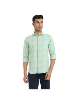 Parx - Slim Fit Checkered Medium Green Shirt