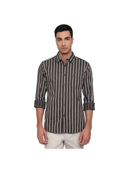 Parx - Slim Fit Striped Dark Brown Shirt