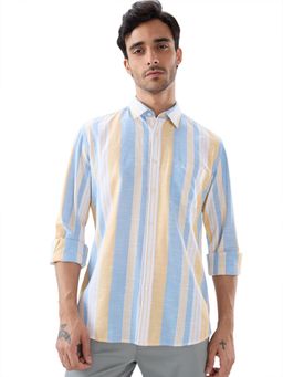 Parx - Slim Fit Striped Medium Yellow/Blue Shirt