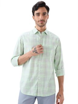 Parx - Slim Fit Checkered Medium Green Shirt