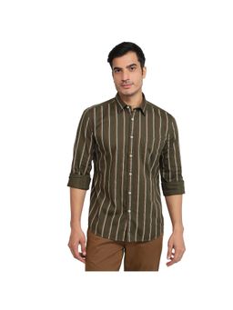 Parx - Slim Fit Striped Dark Green Shirt