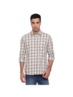 Parx - Slim Fit Checkered Medium Fawn Shirt