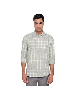 Parx - Slim Fit Checkered Medium Green Shirt