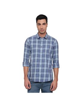 Parx - Slim Fit Checkered Medium Blue Shirt