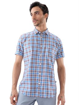 Parx - Slim Fit Checkered Medium Blue Shirt