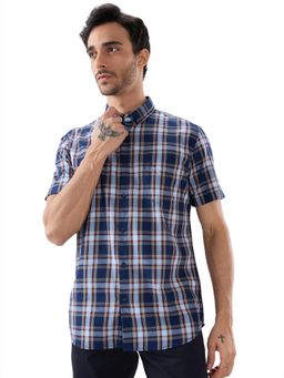 Parx - Slim Fit Checkered Dark Blue Shirt
