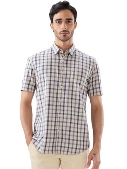 Parx - Slim Fit Checkered Medium Fawn Shirt