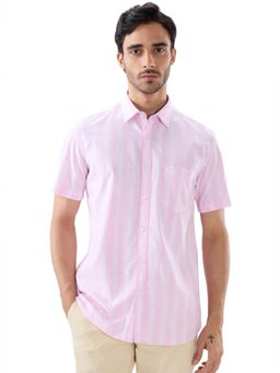 Parx - Slim Fit Striped Light Pink Shirt