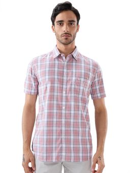 Parx - Slim Fit Checkered Medium Pink Shirt