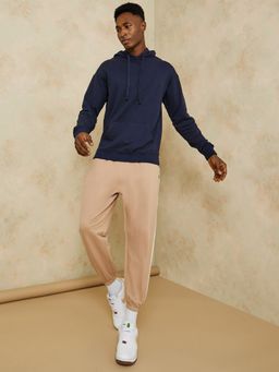 Styli - Navy Blue Long Sleeves Kangaroo Pocket Detail Regular Hoodie