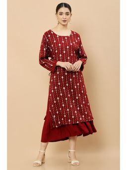 Soch - Women Maroon Rayon Printed Kurta