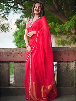 Aparna - Red Premium Mulcotton Saree Without Blouse For Women