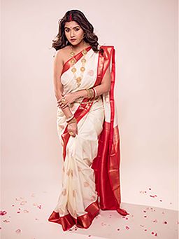 Aparna - Premium Off White Kanji Silk Saree Without Blouse For Women