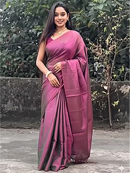 Aparna - Wine Colour Raga Tissue Dual Tone Saree With Unstitched Blouse For Women