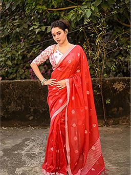 Aparna - Red Premium Cotton Saree With Unstitched Blouse For Women